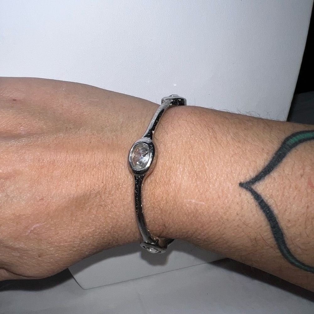 Silver Tone‎ Large Crystal Bangle Bracelet